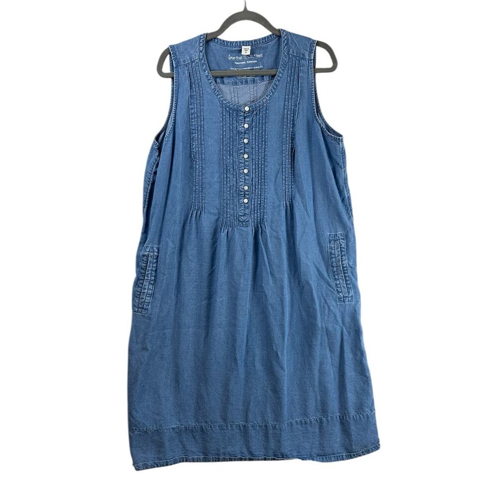 Coldwater Creek Chambray Dress Size XL Tencel Western Sleeveless Pintuck Pockets
